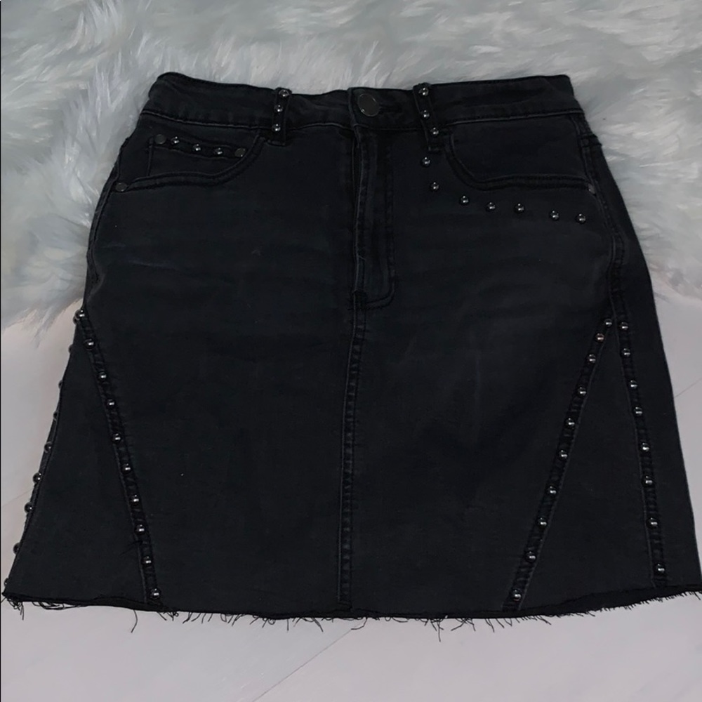 Black studded denim skirt